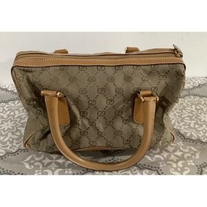 Vintage Gucci Monogram Boston Canvas Leather Handbag Shoulder Bag Made in Italy